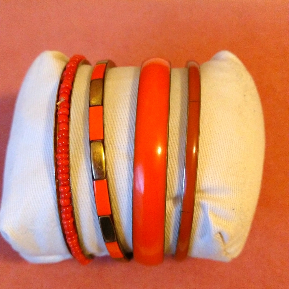 VINTAGE BRASS INDIAN BANGLE BRACELETLETS STAKABLE BOHO ORANGE